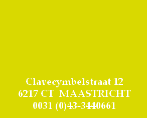 Clavecymbelstraat 12
6217 CT  MAASTRICHT
0031 (0)43-3440661